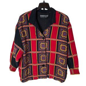 Ellen Tracy Linda Allard Vintage100% Silk Red Baroque Quilted Jacket L Night Out